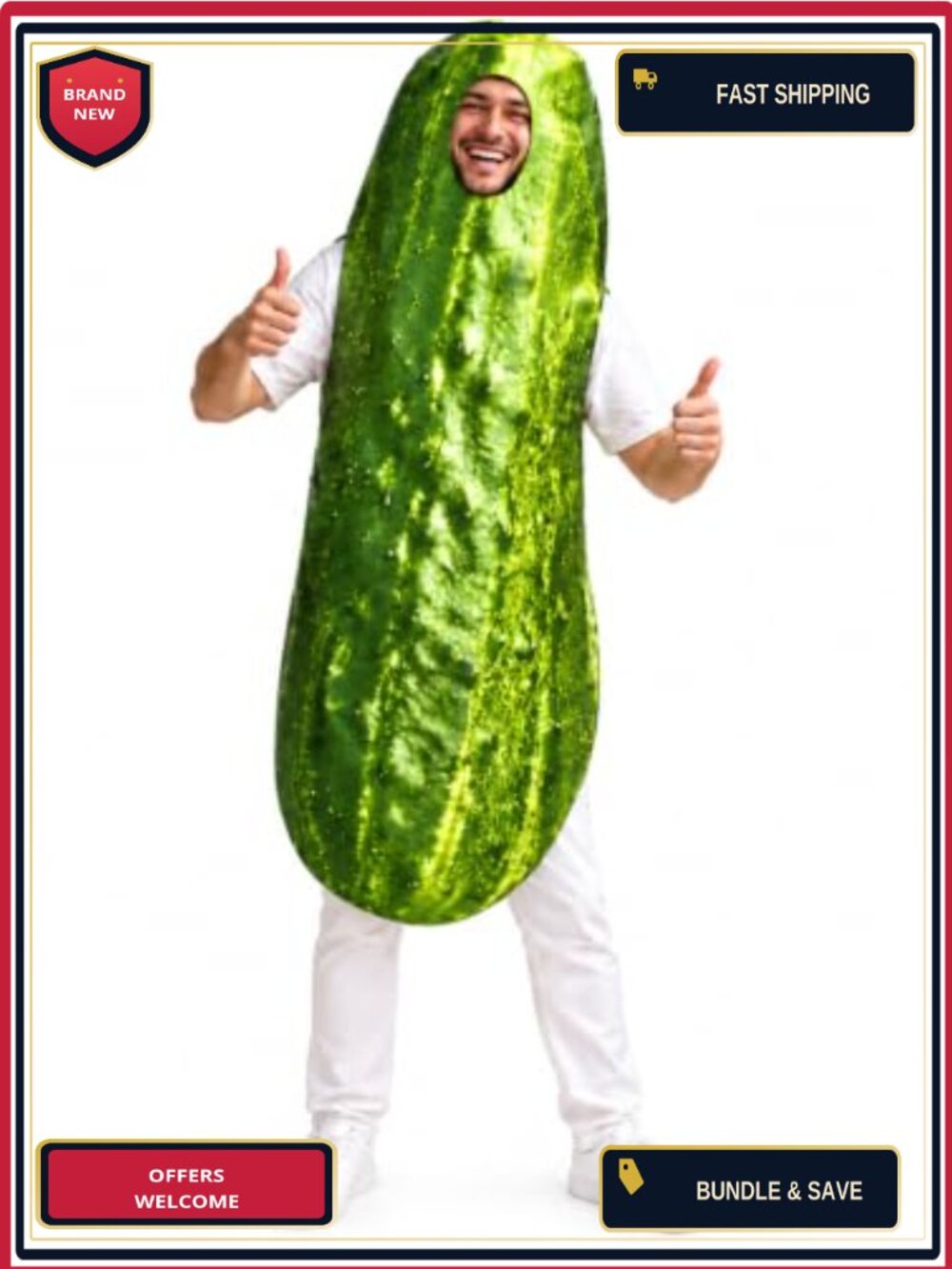 Adult Cucumber Costume Funny Green Vegetable Cosplay Halloween Party Outfit